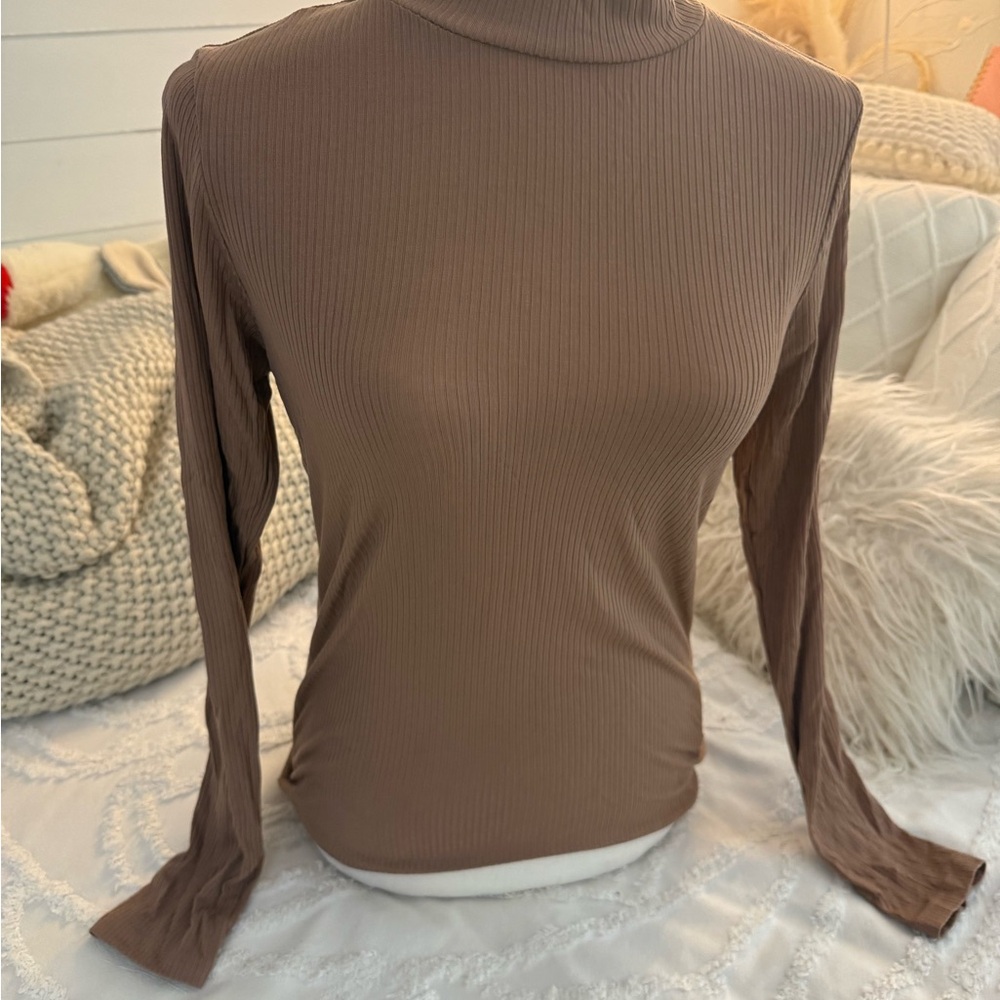 Scotch & Soda Taupe Ribbed Long Sleeve Top